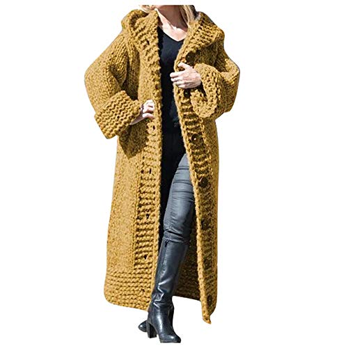Grobstrickjacke Damen üBergangsjacke Mit Kapuze Strickjacke Damen Lang Grobstrick Strickmantel Langarm Elegant Cardigan GroßE GrößEn Longstrickjacke Mit KnöPfe Herbst Winter Strickcardigan von HHMY