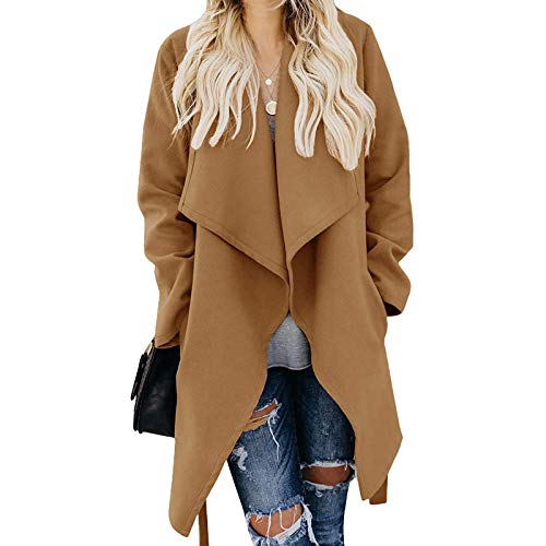 HHMY Asymmetrische Mantel - Damen Schalkragen Bindegürtel Wickelmantel Einfarbig Trenchcoat Mantel Jacke Coat Elegant Cardigan, Langarm, Eingrifftaschen von HHMY