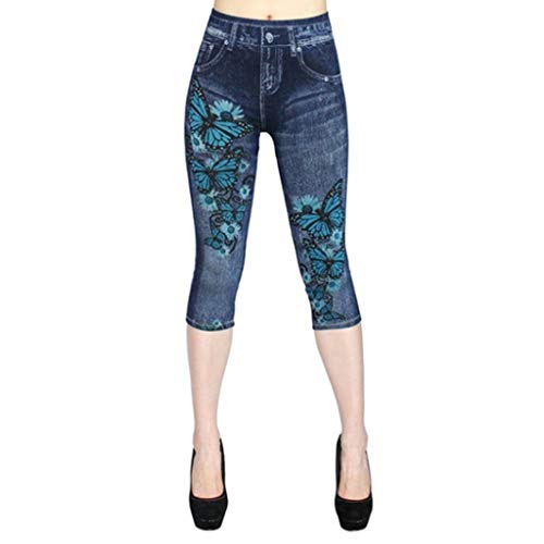 HHMY Capri Hosen FüR Frauen Jeans - Caprihose Damen Sommer Elegant Jeanshose Spitze-Strandhose High Waist Caprihosen Damen 7/8 Leggings Kurz Freizeithose-Outdoor Hosen- Sporthose, Z-dunkelblau, L von HHMY