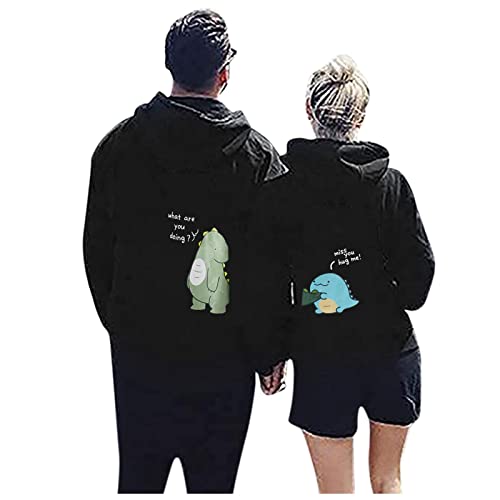 HHMY Damen/Herren Dino Partnerlook Pullover, King Queen Personalisiert Couple Geschenke, Schwarz, M von HHMY