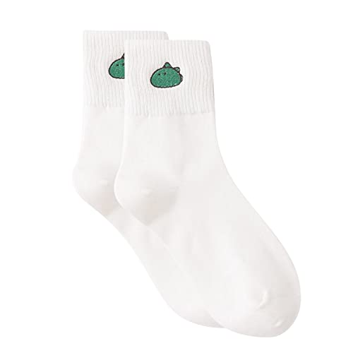 HHMY Damen Sportsocken Hohe Socken Lustige Kleine Dinos Nette Freizeitsocken Sneaker Socken Für Sports Arbeits Freizeit Tennis Wander Reiten, Weiß, M von HHMY