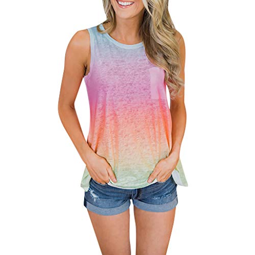 HHMY Damen Tank Top Bunt Rundhals Bluse Farbverlauf T-Shirt Ärmelloses Oberteile Tie Dye Tanktop Sommer Ärmellose Tunika von HHMY