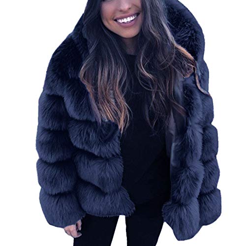 HHMY Kunstfell Jacke Damen Kurz - Winterjack Flauschige Faux Fuchspelz Jacke Mantel Lose Langarm Cardigan Mode Lang-Fleece Coat Elegant Warm Fellmantel Mit Kapuze von HHMY