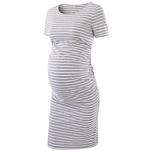 HHMY Kurzarm Umstandskleid Gestreift, Damen Maternity Short-Sleeve Dress Umstandsmode Kleider Mit Geraffter Sommer Minikleid Eng Elegant Für Damen Und Junge Mädels von HHMY