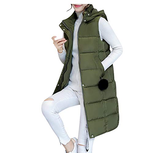 HHMY Lange Steppweste Damen - Ärmellose Weste Mit Kapuze Ärmellose Weste Warm Mantel Gesteppte Winterjacke Elegant Westen Damenmode, Reißverschluss, Tasche von HHMY