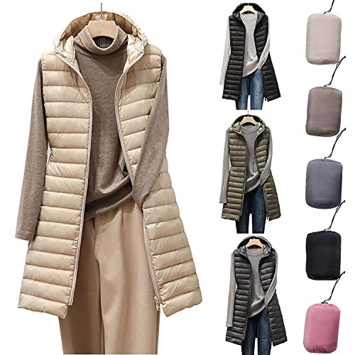 HHMY Lange Steppweste Damen - Leichter Steppmantel Winter Ultraleicht Daunenweste Mit Kapuze Leichte Stepjacke Lange Elegant Daunenjacke Warme Übergangsjacke von HHMY