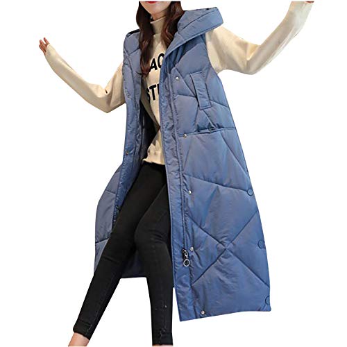 HHMY Lange Steppweste Damen - Longweste Mit Kapuze Ärmellose Jacke Elegant Gesteppte Mantel Wadenlang Winter Übergangsjacke Damenmode Daunenjacke Aus Baumwolle von HHMY