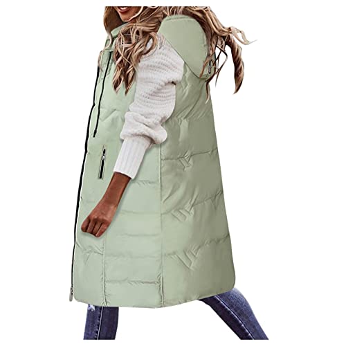 HHMY Lange Weste Damen Mit Kapuze - Lang Wintermantel Warme Winterjacke Mit Kapuze Ärmellose Weste Puffer Jacke Frauen Leichte Steppweste Outdoor Gilet Mit Taschen Gesteppte Westen von HHMY