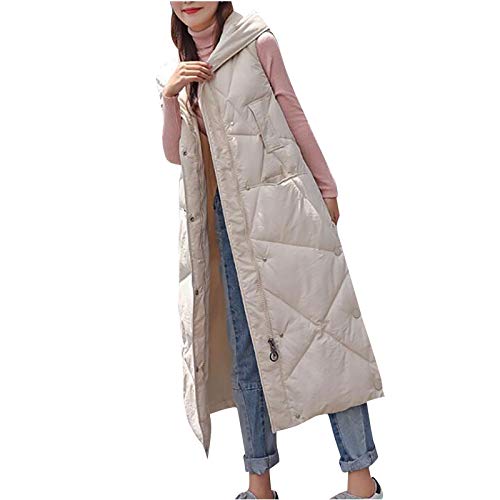 HHMY Longweste Damen Mit Kapuze: Longweste Mit Kapuze Ärmellose Jacke Elegant Gesteppte Mantel Wadenlang Winter Übergangsjacke Damenmode Daunenjacke Aus Baumwolle von HHMY