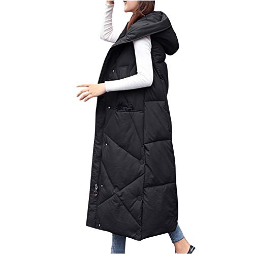 HHMY Longweste Damen Mit Kapuze: Longweste Mit Kapuze Ärmellose Jacke Elegant Gesteppte Mantel Wadenlang Winter Übergangsjacke Damenmode Daunenjacke Aus Baumwolle von HHMY