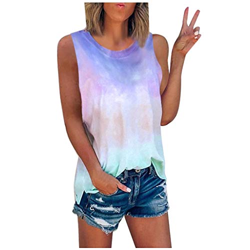 HHMY Regenbogen Damen Batik - Blusentops äRmellos Weste Sommer Oberteile Sexy Tank Top Vest Crop Locker Shirt Farbverlauf T-Shirt FüR Sweatshirt, Zz2-blau, S von HHMY