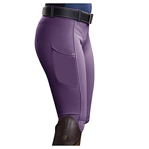 HHMY Reitleggings Vollbesatz-Reithose Damen Vollbesatzhose-Reitleggings -Sportreithose Lang-Reitsporthose Vollbesatz-Reithose Hosen Jogginghose-Reithosen FüR Reitsport Sport Laufen Yoga, Z-lila von HHMY