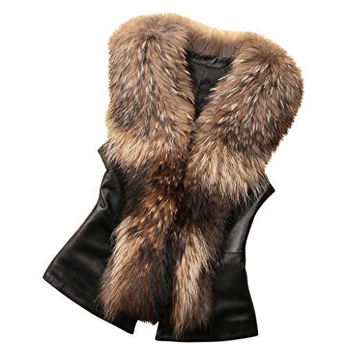 HHMY Schwarze Pelzjacke Damen, Kunstfell Jacke Damen Elegante Pelzmantel Faux Fur Jacke Kurz Pelzweste Kunstpelz-Lederweste Outdoor äRmellose Kunstleder Jacke, Kurzeweste, Felljacke, Fellweste von HHMY