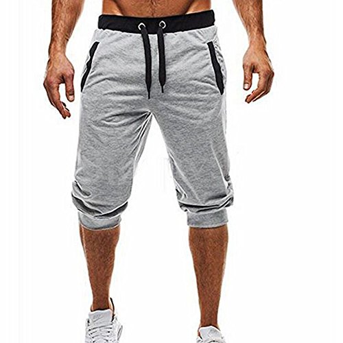 HHMY Sporthose Herren Kurz Baumwolle - Sommerhose Herren Leicht 3/4 Cargo Hosen Slim Fit MäNner Sweatpants Stretch Trekkinghose Sommer Kurze Hosen Bermuda-Shorts Freizeithose Jogginghose, Grau, XXL von HHMY