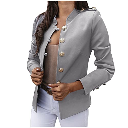 HHMY Sweatblazer Damen - Anzugjacke Elegant Mantel Mit Knopfleiste Military Coat Casual Blazer Freizeit Stehkragen Business Büro Anzug Jacken Slim Fit Blazer Mantel, Grau, L HHMY Sweatblazer Damen - Anzugjacke Elegant Mantel Mit Knopfleiste Military Coat Casual Blazer Freizeit Stehkragen Business Büro Anzug Jacken Slim Fit Blazer Mantel, Grau, L von HHMY