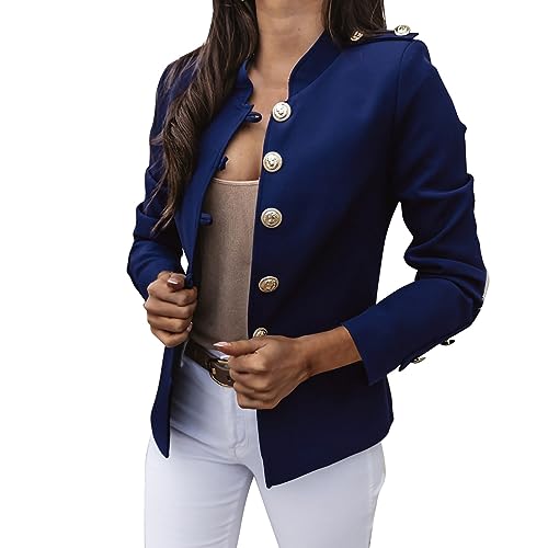 HHMY Sweatblazer Damen - Anzugjacke Elegant Mantel Mit Knopfleiste Military Coat Casual Blazer Freizeit Stehkragen Business Büro Anzug Jacken Slim Fit Blazer Mantel, M - 3XL von HHMY