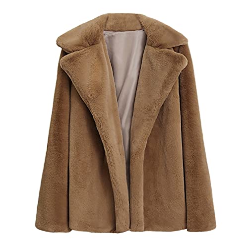 HHMY Teddyfell Jacke Damen Langarm, Kunstfell Jacken Elegante Fellmantel Einfarbig Flauschige Cardigan Herbst-Winter-üBergangsjacke Warm Pelzmantel/Flauschjacke/Pelzjacke/Faux Fur Jacke von HHMY