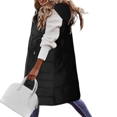 HHMY Weste Lang - Frauen Winter Mantel Damen Steppweste Lang Ärmellose Weste Warme Puffer Jacke Für Frauen Gesteppte Wintermantel Weste Mit Kapuze Taschen Outdoor ÜBergangsjacke von HHMY