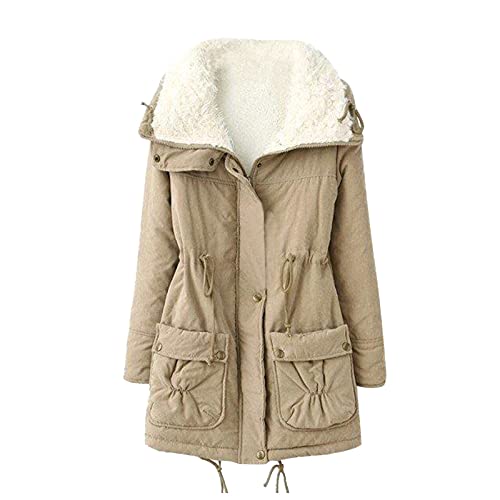 HHMY Winterjacke Damen - Lang Winterparka Teddyfell Warme Gefüttert Stehkragen Ohne Kapuze Steppjacke Revers Jacke Mantel Mit Tasche, Bund Mit Tunnelzug HHMY Winterjacke Damen - Lang Winterparka Teddyfell Warme Gefüttert Stehkragen Ohne Kapuze Steppjacke Revers Jacke Mantel Mit Tasche, Bund Mit Tunnelzug von HHMY