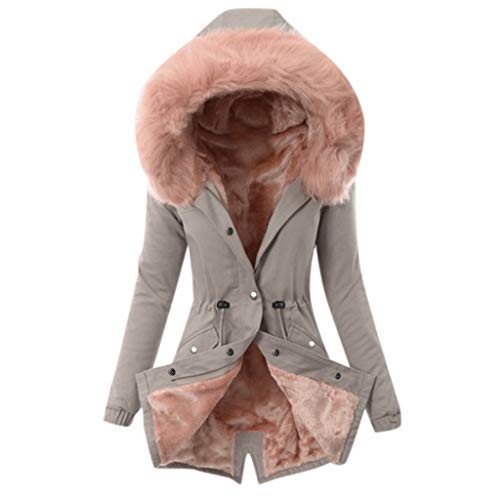 HHMY Winterparka Damen Gefüttert - Warme Teddyfutter Steppmantel Lange Trenchcoat Kapuzen Jacke Outwear Dicker Pelzgefütterter Mantel Kapuzenwinterjacke Einfarbige Mit Reißverschluss von HHMY