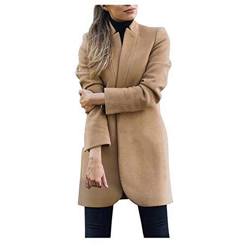 HHMY Wolljacke Damen üBergangsjacke: Wollmantel Damen Winter Kurz Herbstjacke Langarm Trenchcoat Stehkragen Blazerjacke Frauen Warm Mantel Parka Slim Fit Blazermantel-Trenchjacke-Dufflecoat von HHMY