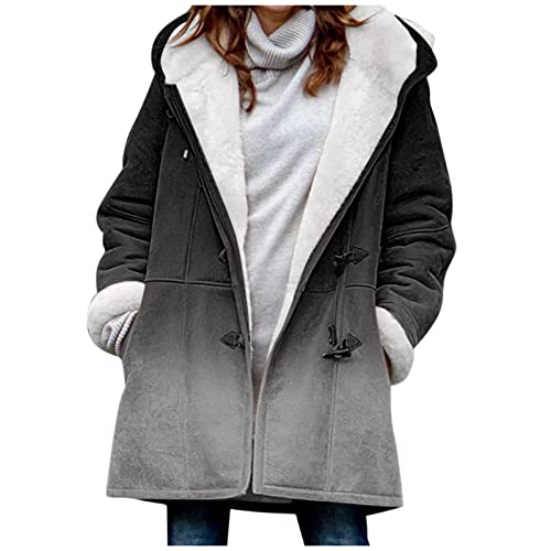 Parka Damen üBergangsjacke GroßE GrößEn - Winterjacke Damen Lang Warm Fleece-GefüTtert Kapuzenjacke GroßE GrößEn Teddyjacke Langarm Farbverlauf-Jacke Wolle üBergangsmantel Mit Kapuze Teddy Mantel von HHMY