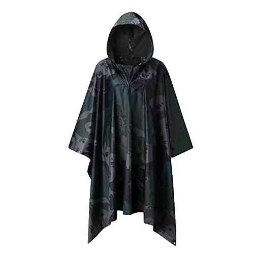 HHMY Regenponcho Herren Fahrrad, Wasserdicht Outdoor Camouflage-Regenmantel Mit Kapuze Regenjacke Regen-Poncho Regencape- Regenjacke FüR Camping, Outdoor, Jagd Oder Angeln, Schwarz, Einheitsgröße von HHMY