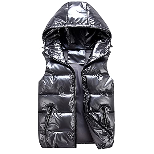 cutecool Steppweste Glänzend Damen - Ärmellose Steppjacke Einfarbige Weste Reißverschlusstasche Casual Kapuzenjacke Unisex Winterjacke Hooded Outdoor-Weste Puffer Jacke von cutecool