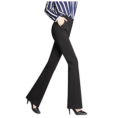 Stoffhose Damen Schwarz Business: Yogahose Damen Baumwolle Bootcut-Hosen Lang Sommerhose Leicht Schlaghosen FüR Frauen Elegant Jogginghose- Freizeithose- Anzughosen- Yoga Hose Mit Breites Bein von HHMY