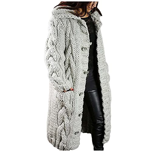 Strickjacke Damen Lang Grobstrick, Grobstrickjacke Damen Lang Strickmantel Mit Kapuze üBergangsjacke Langarm Elegant Cardigan GroßE GrößEn Longstrickjacke Mit KnöPfe Herbst Winter Kapuzenjacke von HHMY