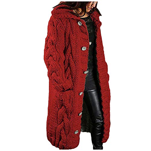 Strickjacke Damen Lang Grobstrick, Grobstrickjacke Damen Lang Strickmantel Mit Kapuze üBergangsjacke Langarm Elegant Cardigan GroßE GrößEn Longstrickjacke Mit KnöPfe Herbst Winter Kapuzenjacke von HHMY