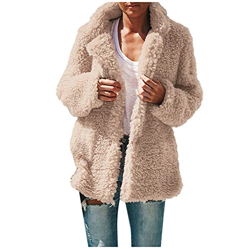 Teddyfell Jacke Damen - PlüSchmantel Damen Teddy-Fleece Fellmantel Langarm Warm Winterjacke Herbst Winter üBergangsjacke Fleece-Mantel Flauschiger Fleece-Jacke Teddyjacke- Wintermantel- PlüSchjacke von HHMY