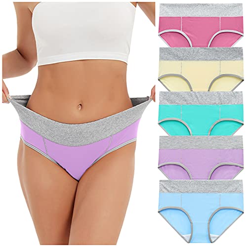 Unterhosen Damen Baumwolle 5Er Pack Bauchweg Unterhose Hohe Taille Slips Weich Panty Bequeme Unterwäsche Atmungsaktiv Mitte Taillenslips Mix Farbe Hipster von HHMY