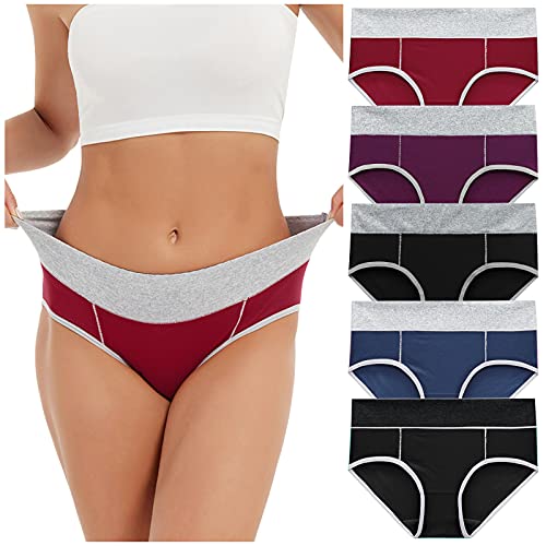 Unterhosen Damen Baumwolle Mehrpack Bauchweg Unterhose Hohe Taille Slips Weich Frauen Panty Bequeme Unterwäsche Atmungsaktiv Mitte Taillenslips Hipster 5Er Pack von HHMY