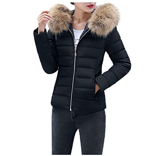 Winterjacke Damen Kurz Mit Fellkapuze, Steppjacke Damen üBergangsjacke Wintermantel Damen Elegant Warm Steppmantel Leicht Daunenjacke Winter Herbst üBergangsjacke Damen Parka Jacke Mantel von HHMY