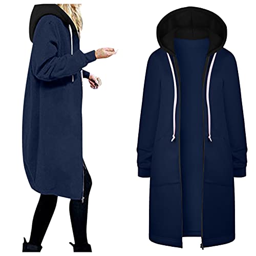 üBergangsmantel Damen Herbst Lang, Sweatmantel Damen GroßE GrößEn Kapuzenmantel Langarm Sportmantel Teenager MäDchen Mantel üBergang Damenmanteln Zip Hoodie mantel Vintage Trenchcoat-Softshellmantel von HHMY