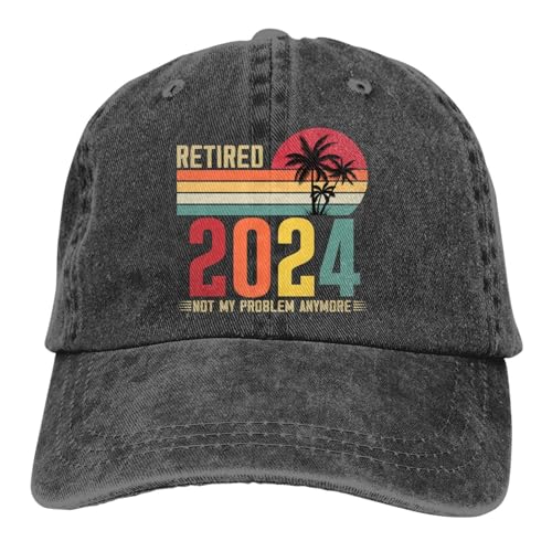 Retired 2024 Not My Problems Anymore Hut, Ruhestand Geschenke für Frauen Männer, verstellbare Baumwolle Druck Denim Dad Baseball Cap, Schwarz, Einheitsgröße von HHNLB