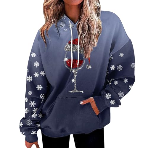 Kleidung Damen Hoodie Vintage Damen Bluse Mit Gummizug Damen-T-Shirt mit Aufschrift „Happy Weihnachten“, Bedruckt, 3/4-Ärmel, O-Ausschnitt, Bluse Damen Shorts Sexy Sweatshirtjacke Damen Lang von HHOP