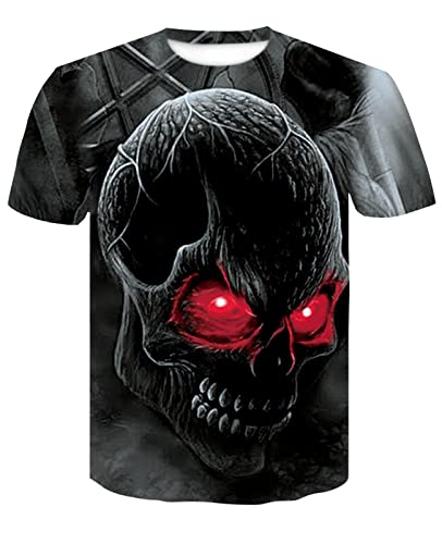 Hawaiihemd Herren 3D Schwarzer Totenkopf Männer Skeleton T-Shirt Punkrock Gun Blue T-Shirts 3D-Druck T-Shirt Vintage Herrenbekleidung Sommer Weiße Oberteile,D-238,4XL von HHRHLKNH