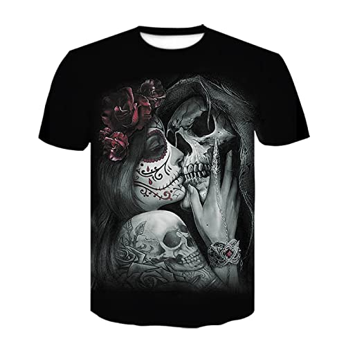 T-Shirt Herren Trinken Sie T-Shirt Biermann-Schädel-T-Shirt Männer/Frauen Gothic Shirts Plus Size 3D-Druck Schwarze T-Shirts Sommer Kurzarm Herren-Oberteile,D-954,4XL von HHRHLKNH