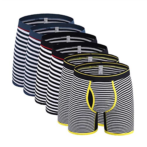 Boxershorts Herren Baumwolle Lange Blaue Schwarze Rote Gelbe Streifen Plus Größe Boxersshorts (6 Von Packung)-C7._6XL. von HHSW