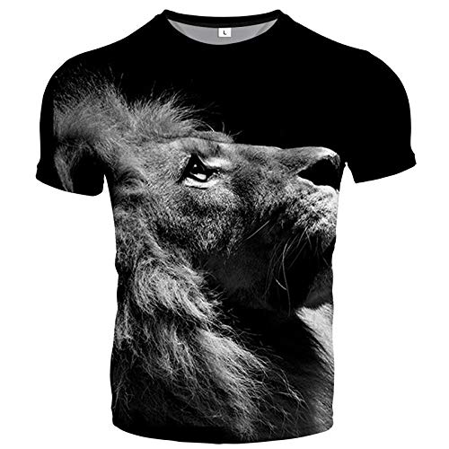 Herren Tshirt Modisches Lion 3D-Bedrucktes Kurzärmeliges Rundhals-T-Shirt-H._XL von HHSW