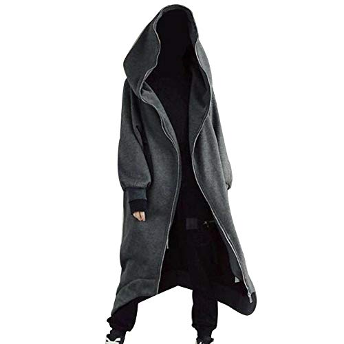 Nazgul Zustrom Von MäNnern Langen Mantel Mit Kapuze Sowie Samt-ReißVerschlusspullover, Herren Long Cardigan Open Front Drapierter Leichter Kapuzenpullover Mit Taschen 5XL Grey von HHYSPA