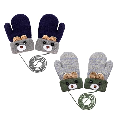 2-Paare Kinder Winter Handschuhe Handschuhe Kinder Cartoon Fausthandschuhe Halshandschuhe Dicke Doppelt Strickhandschuhe Niedliche Fuchs Handschuhe,Spielen, Laufen, Skifahren Bedarf von HHZZXCDH