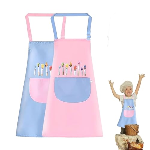 HHZZXCDH 2 Stück Malschürze, malschürze Kinder mit Tasche Wasserdicht Kinderschürzen Kinderschürze Mädchen Jungen Set zum Kochen Backen Malen Training Kindergröße (blaues Pulver) von HHZZXCDH