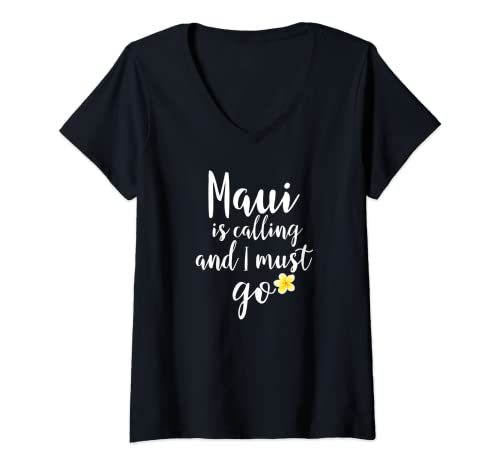 Damen Maui ruft und I must Go Plumeria Vacation Hawaii T-Shirt mit V-Ausschnitt Damen Maui ruft und I must Go Plumeria Vacation Hawaii T-Shirt mit V-Ausschnitt von HI Creations