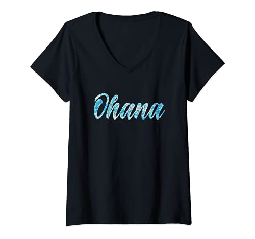 Damen Ohana Means Family Blue Waters Krawatte T-Shirt mit V-Ausschnitt Damen Ohana Means Family Blue Waters Krawatte T-Shirt mit V-Ausschnitt von HI Creations