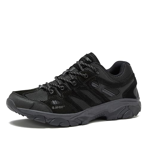 HI-TEC Ridge Low wasserdichte Wanderschuhe für Herren, leichte atmungsaktive Outdoor-Trekking- und Trail-Sneaker, Größen 40 bis 48, mittlere und breite Weite, Schwarz/Schwarz, 8.5 Wide von HI-TEC