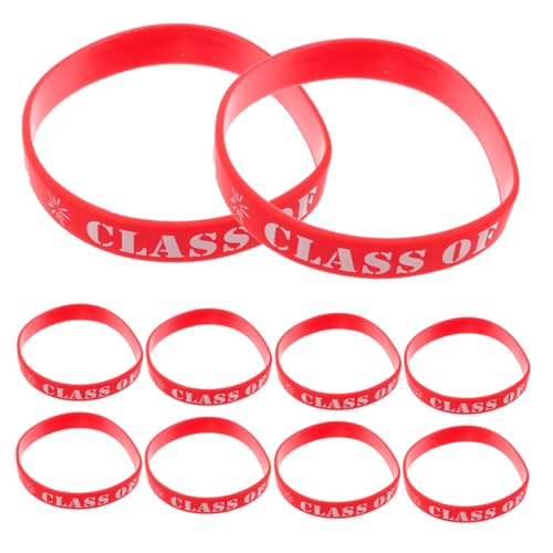 HIAKDOFT 10 Stück Schularmbänder Mädchen Bands Gefälligkeiten Für Abschlussfeiern Absolventen Thema Klein Gäste Glückwunsch Armband Der Klasse 2024 Willkommen Erste Mini Grad Rot Kieselgel von HIAKDOFT