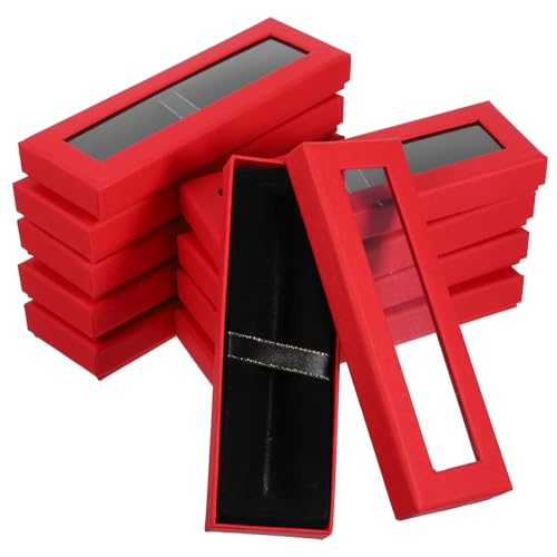 HIAKDOFT 10 Stück Teiliges Rotes Stifte Geschenkbox mit Transparenter Sichtfenster Kleine Verpackungsbox für Füllfederhalter Stilvolle Stift Aufbewahrung Stabile und Stilvolle von HIAKDOFT